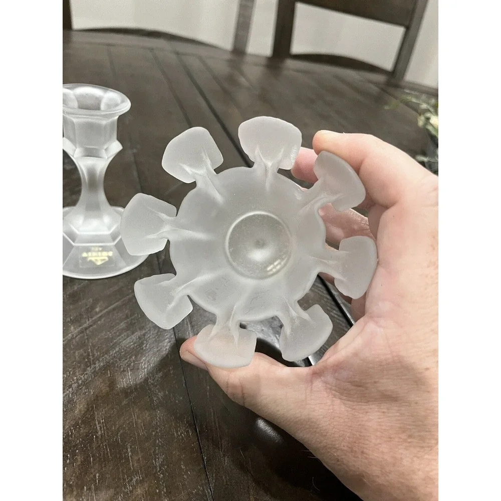 Viking Finnish Crown Satin Crystal Glass‎ Peg Votive Candle Stick Label